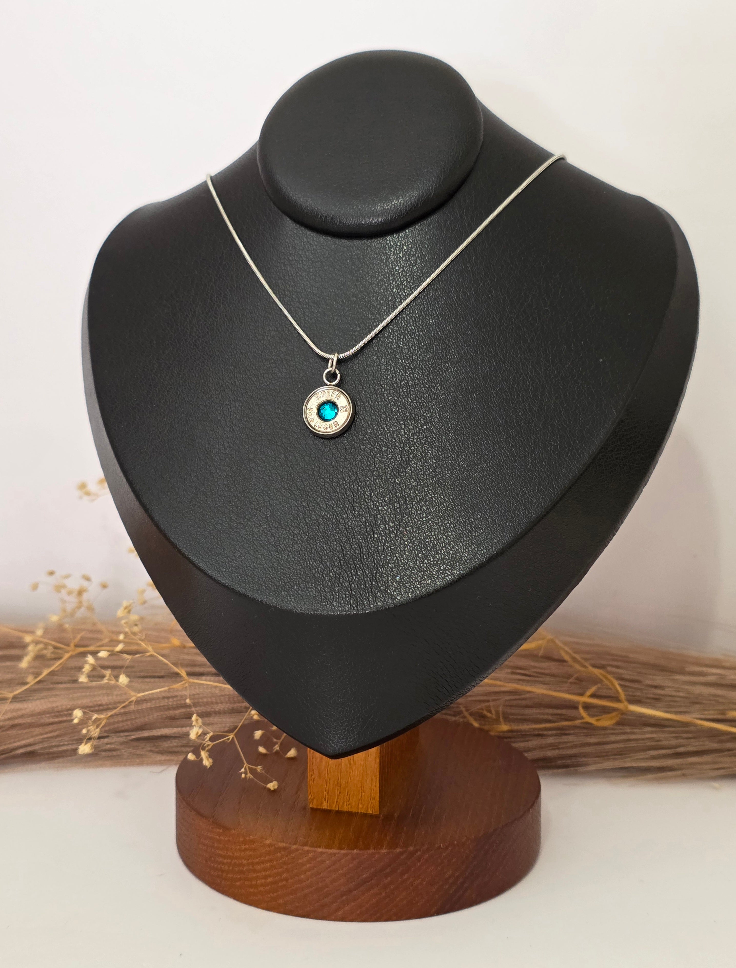December (Blue Topaz) Birthstone Bullet Charm Necklace