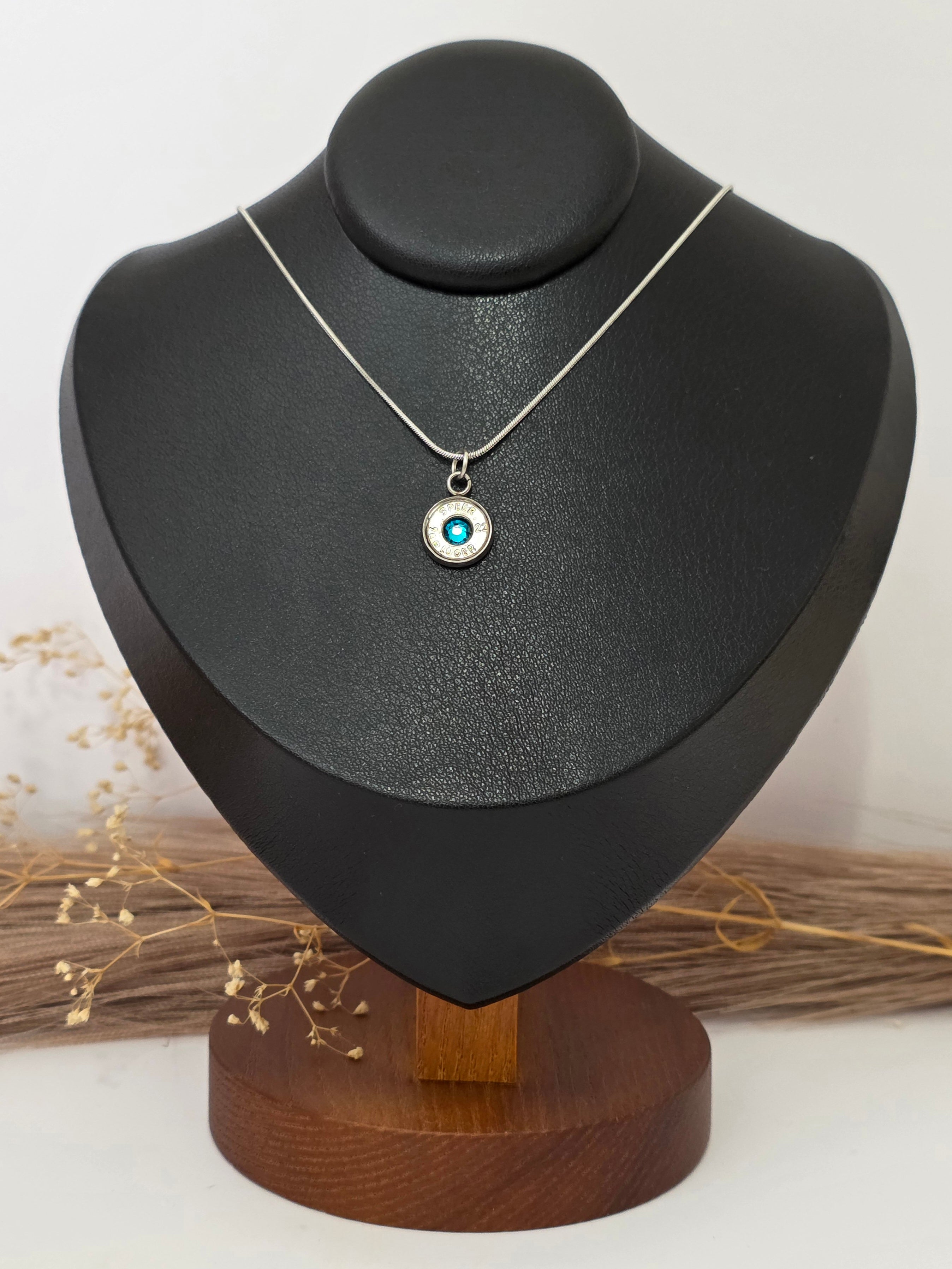 December (Blue Topaz) Birthstone Bullet Charm Necklace