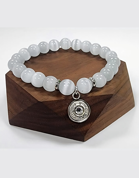 White Cat Eye Bullet Charm Bracelet